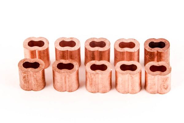 1/8 Inches Copper Wire Rope and Cable Line End Double Barrel Ferrule - Qty 10