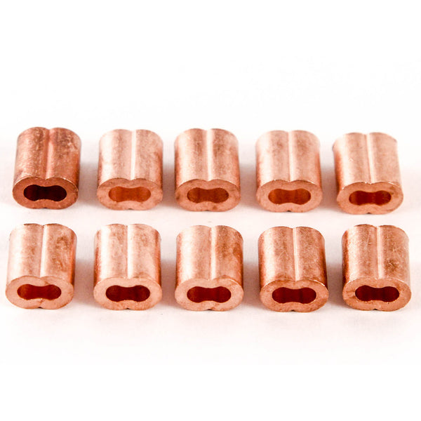 1/8 Inches Copper Wire Rope and Cable Line End Double Barrel Ferrule - Qty 10