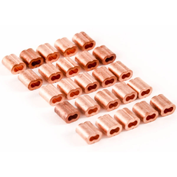 1/8 Inches Copper Wire Rope and Cable Line End Double Barrel Ferrule - Qty 25