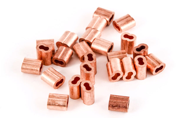 1/8 Inches Copper Wire Rope and Cable Line End Double Barrel Ferrule - Qty 25