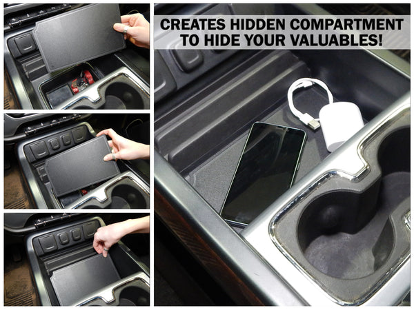 Red Hound Auto Secret Compartment for Center Console Organizer Tray Black Compatible with Chevy GMC Silverado Sierra 1500 2500 2015 2016 2017 2018 USA Made Full Floor Console Only