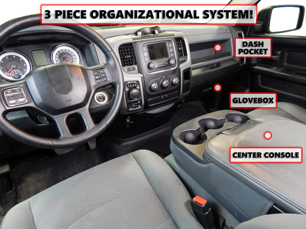 Red Hound Auto Full 3 Piece Vehicle Organizer System Center Console Upper Dash and Glove Box Inserts Compatible with Dodge Ram 1500 2500 3500 2013 2014 2015 2016 2017 2018 Only FITS FOLD Down Console