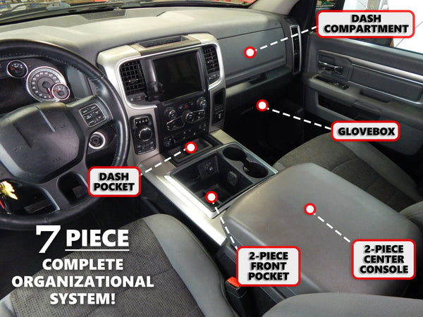 Red Hound Auto Full 7 Piece Vehicle Organizer System Center Console Upper Dash and Glove Box Black Inserts Compatible with Dodge Ram 1500 2500 3500 2013 2014 2015 2016 2017 2018 Only FITS FULL CONSOLE