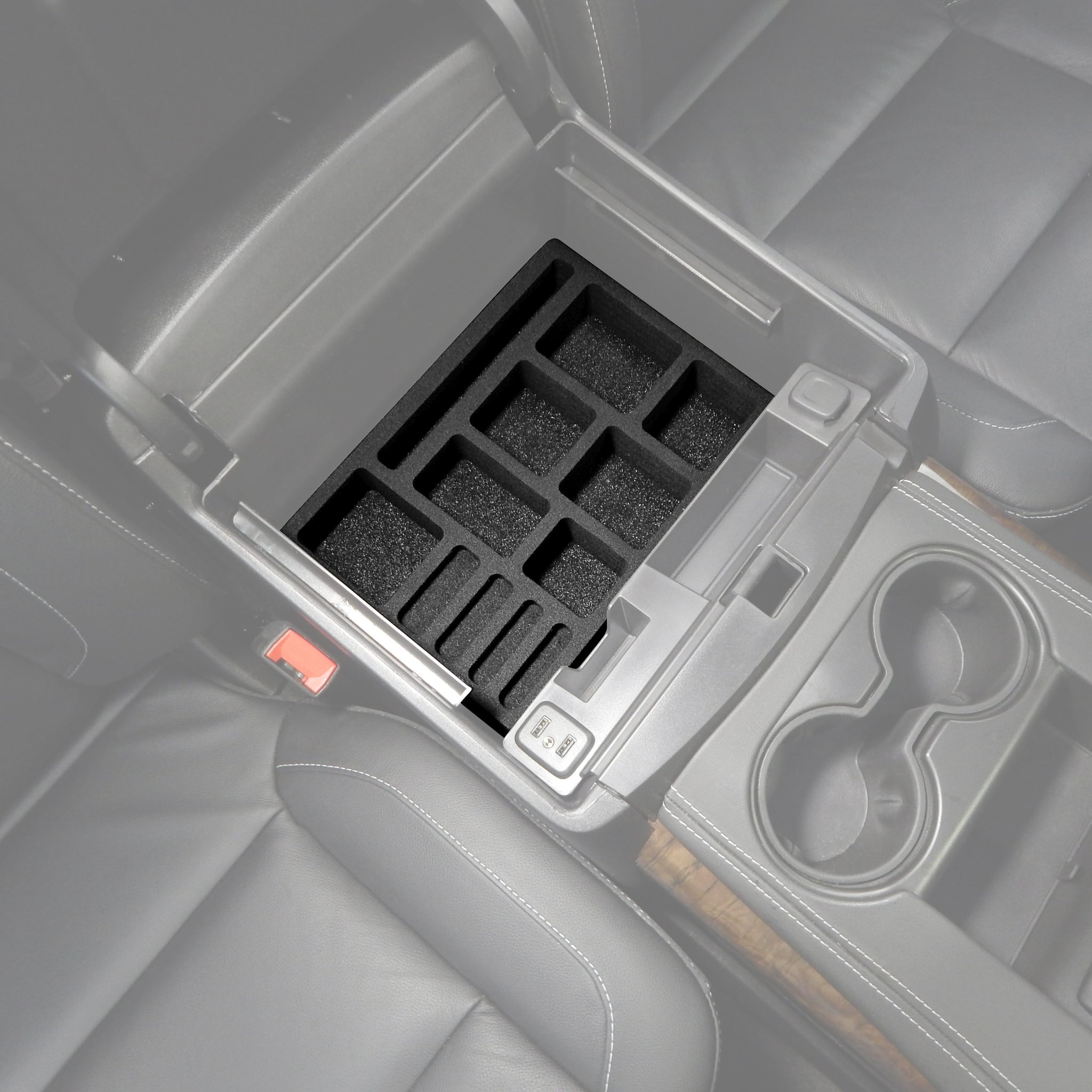 Red Hound Auto Full 4 Piece Vehicle Organizer Center Console Glove Box Inserts Compatible with Chevy Chevrolet GMC Suburban Yukon XL 2015 2016 2017 2018 2019 USA Made Full Floor Console Only