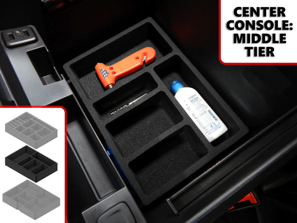 Red Hound Auto Center Console Organizer 3 Piece Stacking Set Vehicle Inserts Compatible with Chevy Chevrolet GMC Suburban Yukon XL 2015 2016 2017 2018 2019 Black  Full Floor Console Only