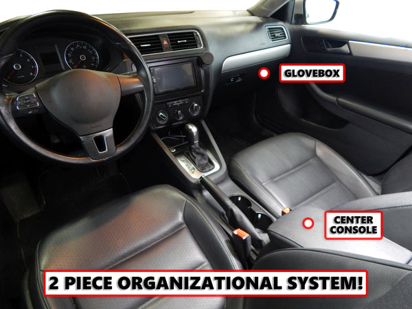 Red Hound Auto Full 2 Piece Vehicle Organizer Center Console Glove Box Inserts Compatible with Volkswagen VW Jetta 2012 2013 2014 2015 2016 2017 2018 Black Anti-Rattle