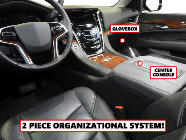 Red Hound Auto Complete 2 Piece Vehicle Organizer Center Console Glove Box Inserts Compatible with Cadillac Escalade 2015 2016 2017 2018 2019 Black Anti-Rattle