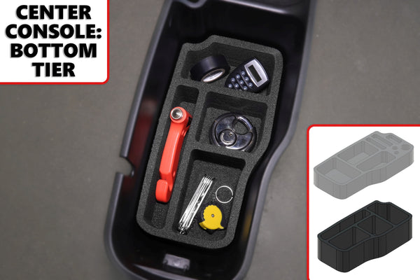 Red Hound Auto Center Console Organizer 2 Piece Stacking Set Vehicle Organizational System Inserts Compatible with Chevrolet Chevy GMC Tahoe Suburban Yukon 1995-1999 Black Anti-Rattle