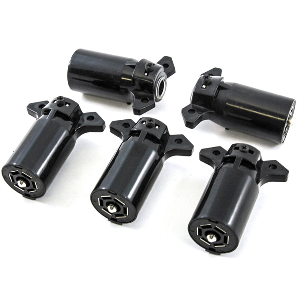 5 RV Style 7 Way Round Light Plug Connectors Trailer End