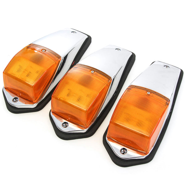 Set of 3 Cab Marker Lights Chrome with 31 Ultra Bright LED Lamps Compatible with Peterbilt Kenworth Freightliner Mack Roof Clearance Amber DOT Compliant