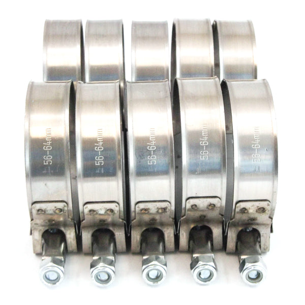 10x Premium 304 Stainless Steel T-Bolt Turbo Silicone Hose Clamp 2.25 Inches 56-64mm