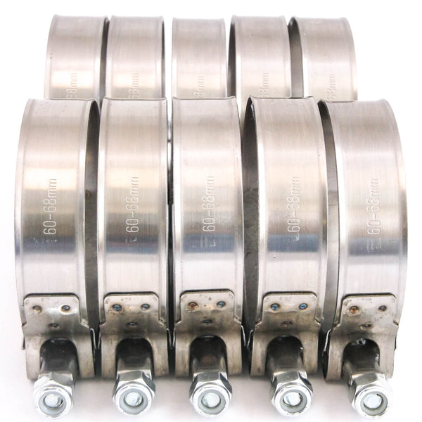 10x Premium 304 Stainless Steel T-Bolt Turbo Silicone Hose Clamp 2.5 Inches 60-68mm