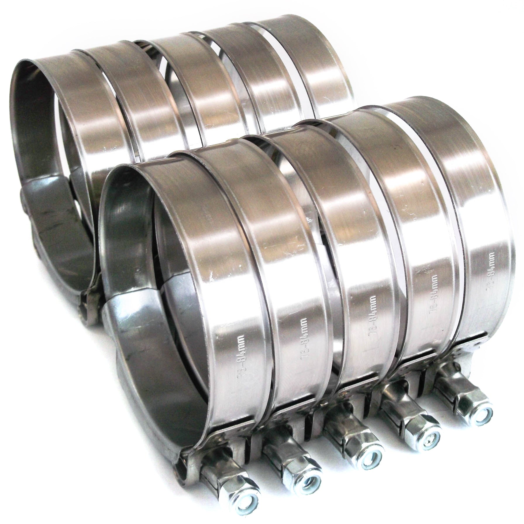 10x Premium 304 Stainless Steel T-Bolt Turbo Silicone Hose Clamp 3.25 Inches 76-84mm