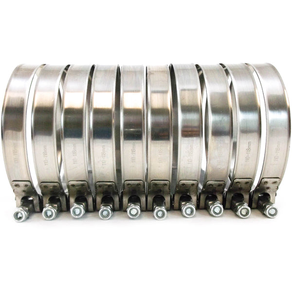10x Premium 304 Stainless Steel T-Bolt Turbo Silicone Hose Clamp 4.5 Inches 110-118mm