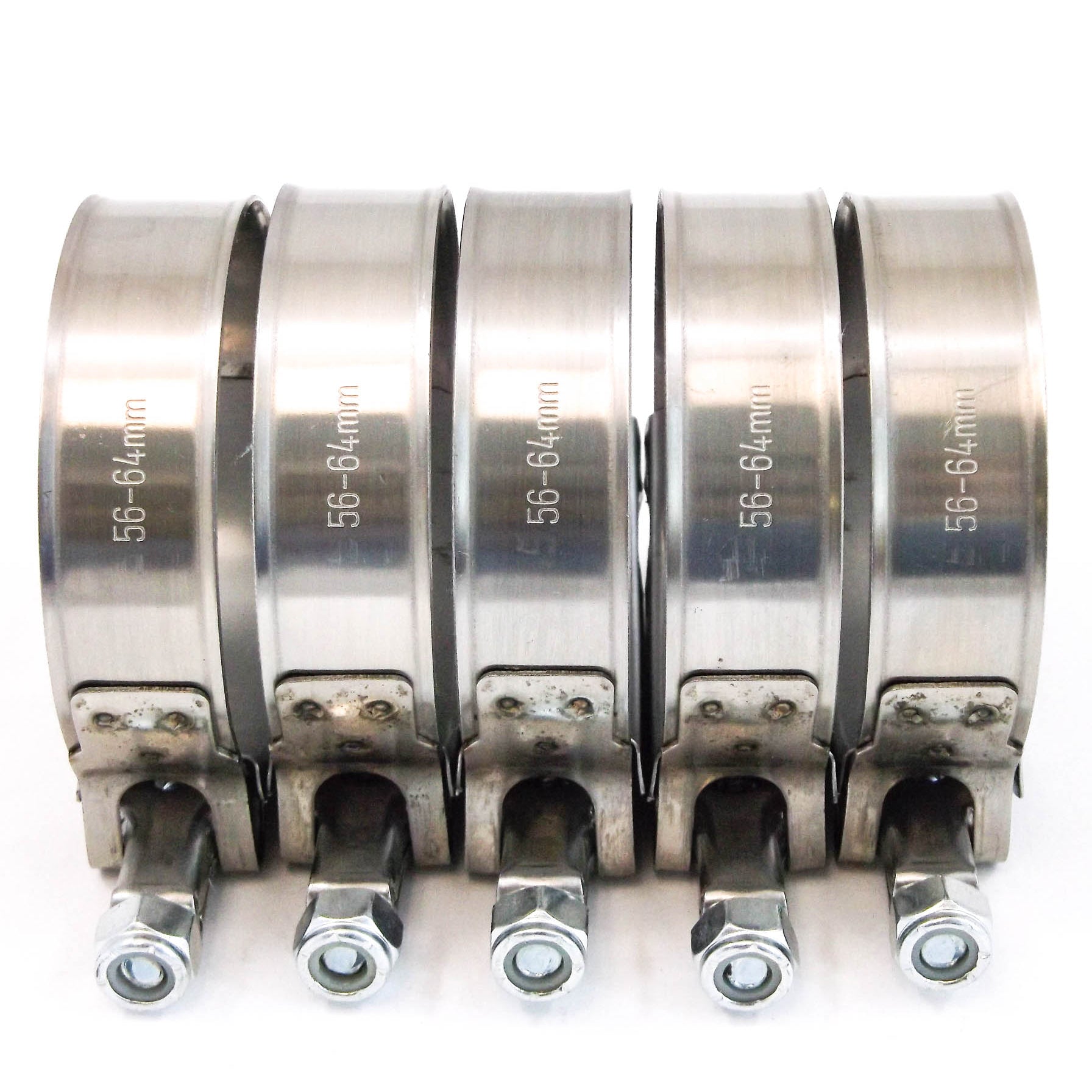 5x Premium 304 Stainless Steel T-Bolt Turbo Silicone Hose Clamp 2.25 Inches 56-64mm