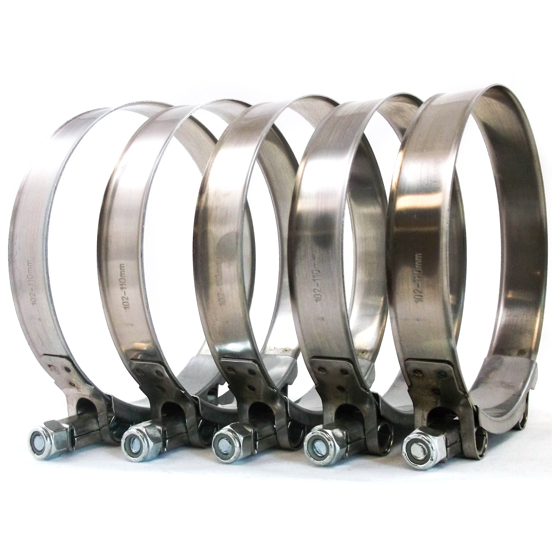 5x Premium 304 Stainless Steel T-Bolt Turbo Silicone Hose Clamp 4 Inches 102-110mm