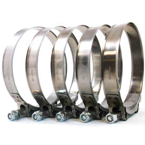 5x Premium 304 Stainless Steel T-Bolt Turbo Silicone Hose Clamp 4 Inches 102-110mm