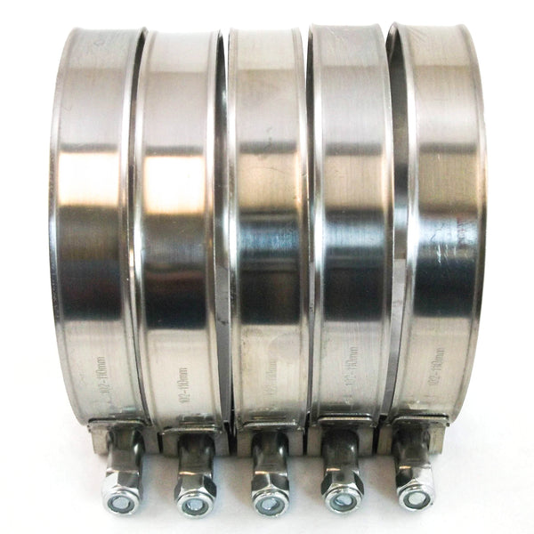 5x Premium 304 Stainless Steel T-Bolt Turbo Silicone Hose Clamp 4 Inches 102-110mm