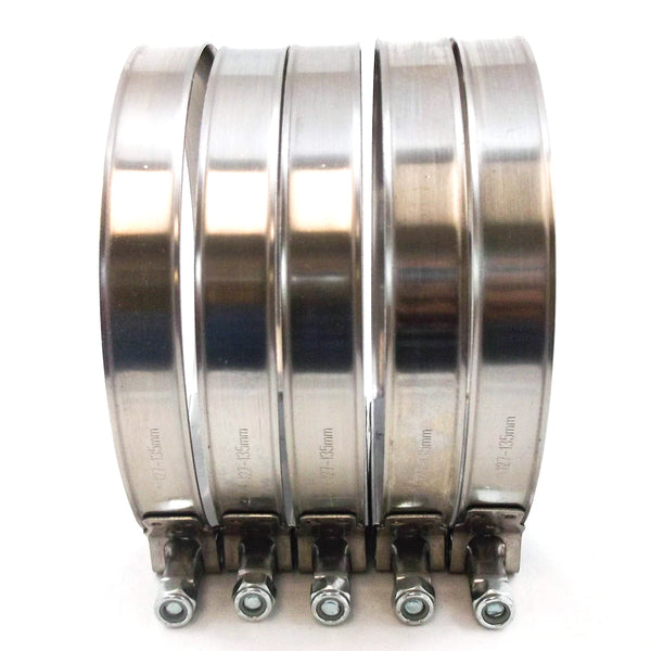 5x Premium 304 Stainless Steel T-Bolt Turbo Silicone Hose Clamp 5 Inches 127-135mm