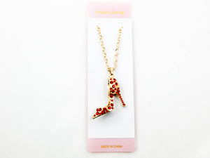 Gold Bling High Heel Shoe Mirror Car Charm Hanger Ornament Red Rhinestones with Chain