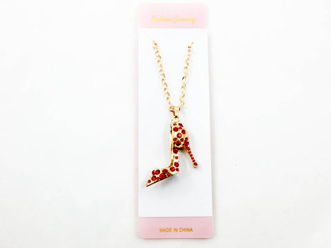 Gold Bling High Heel Shoe Mirror Car Charm Hanger Ornament Red Rhinestones with Chain