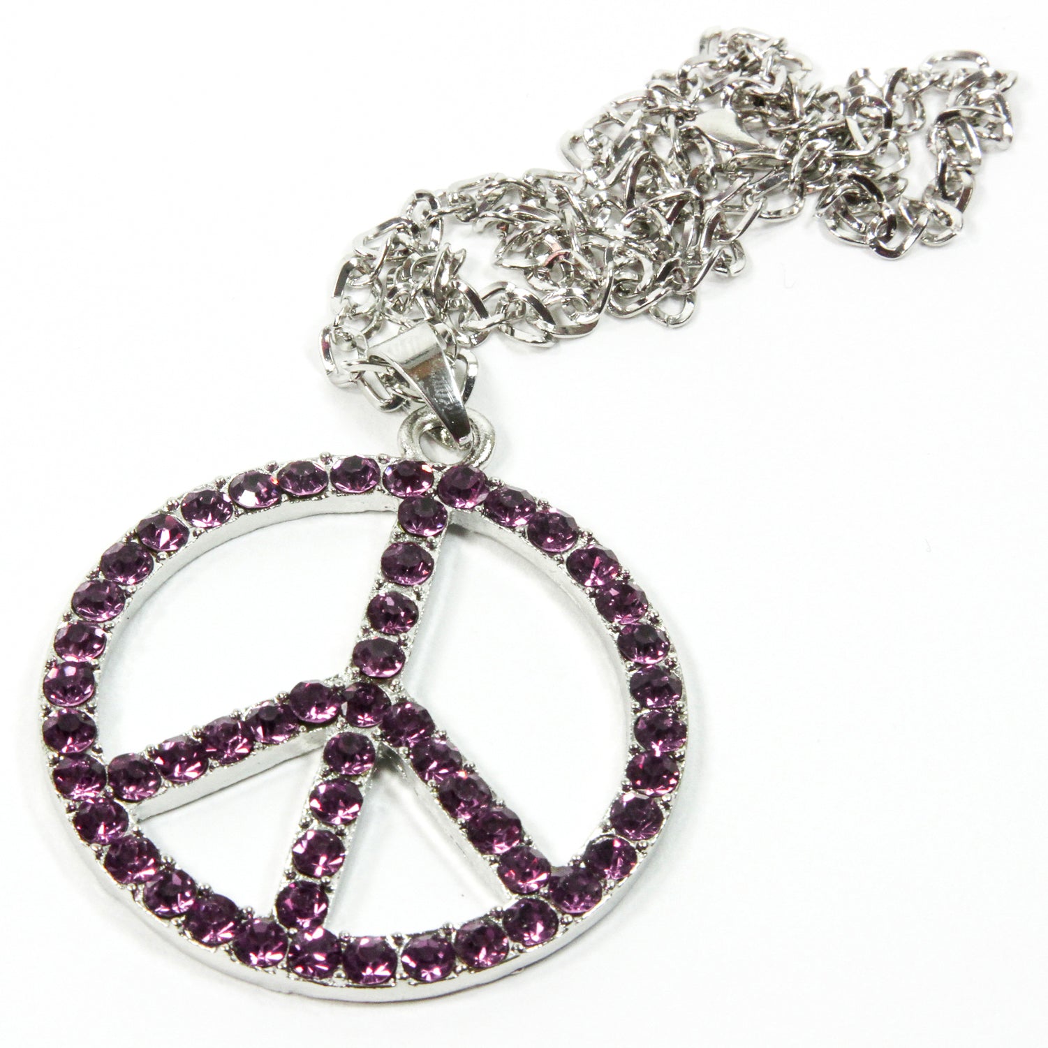 Red Hound Auto Silver Bling Peace Symbol Mirror Car Charm Hanger Ornament Purple Rhinestones w Chain