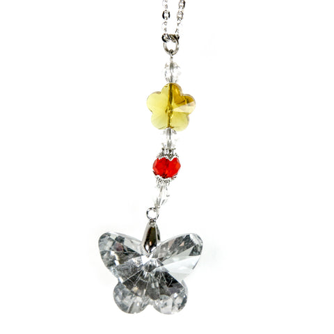 Red Hound Auto Crystal Bling Butterfly Mirror Car Charm Hanger Ornament Sparkle Shine Facets w Chain