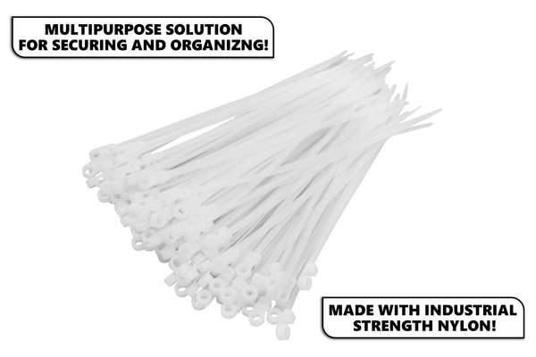 Red Hound Auto 1000-Pack Extremely Heavy Duty 8 Inches Zip Cable Tie Down Straps Wire White Nylon Wrap Multi-Purpose Extra Wide with Screw Mount Hole 50 lbs. Tensile Strength