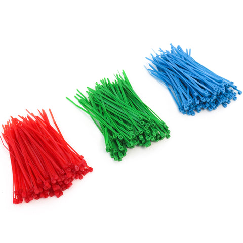 300 Heavy Duty 4 Inch 18 Pound Color Cable Ties Nylon Wraps 3 Colors (100 Red, 100 Green, 100 Blue) Deluxe Bulk Combo Kit