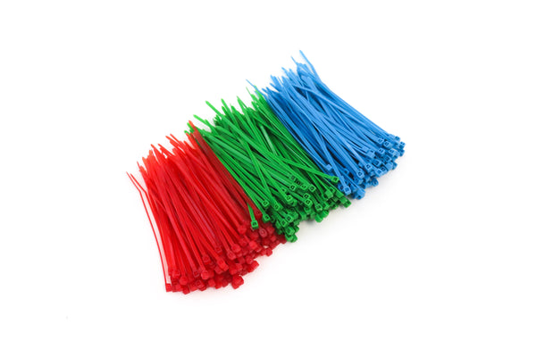 300 Heavy Duty 4 Inch 18 Pound Color Cable Ties Nylon Wraps 3 Colors (100 Red, 100 Green, 100 Blue) Deluxe Bulk Combo Kit