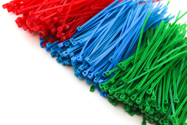 1500 Heavy Duty 4 Inch 18 Pound Color Cable Ties Nylon Wraps 3 Colors (500 Red, 500 Green, 500 Blue) Deluxe Bulk Combo Kit