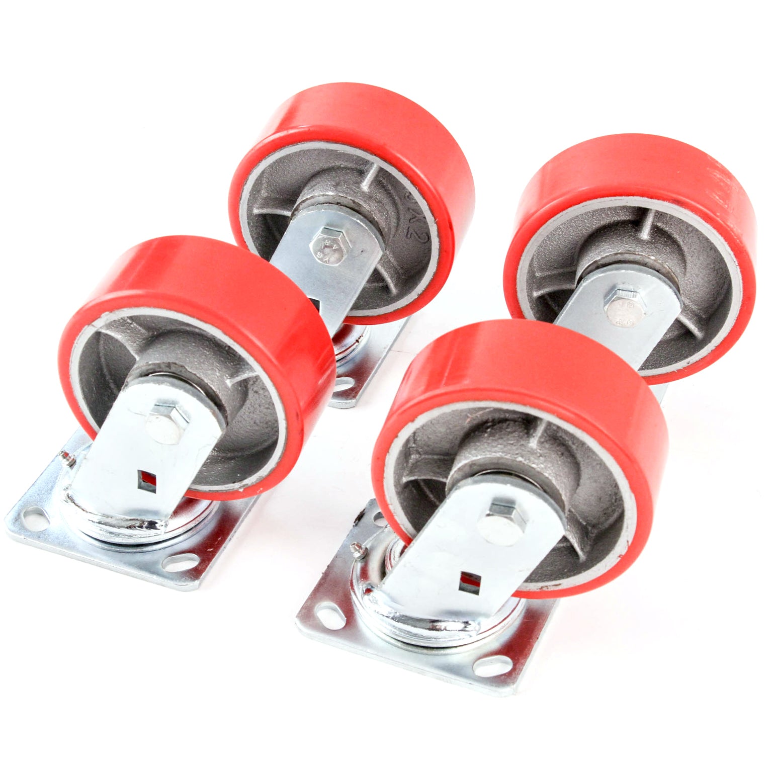 4 Red 5 Inches Heavy Duty Wheel Casters All Swivel Action Iron Hub No Mark Non Skid
