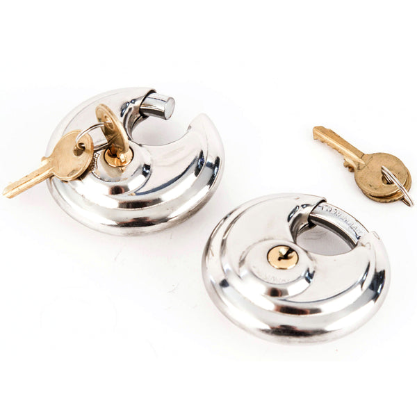 Red Hound Auto Stainless Steel Shrouded Disc Padlock with 2-3/4 Inches Wide Body (Pack of 2) Shackle Shielded Trailer Self Storage Pair Keyed Alike with 4 Keys Included 70 mm