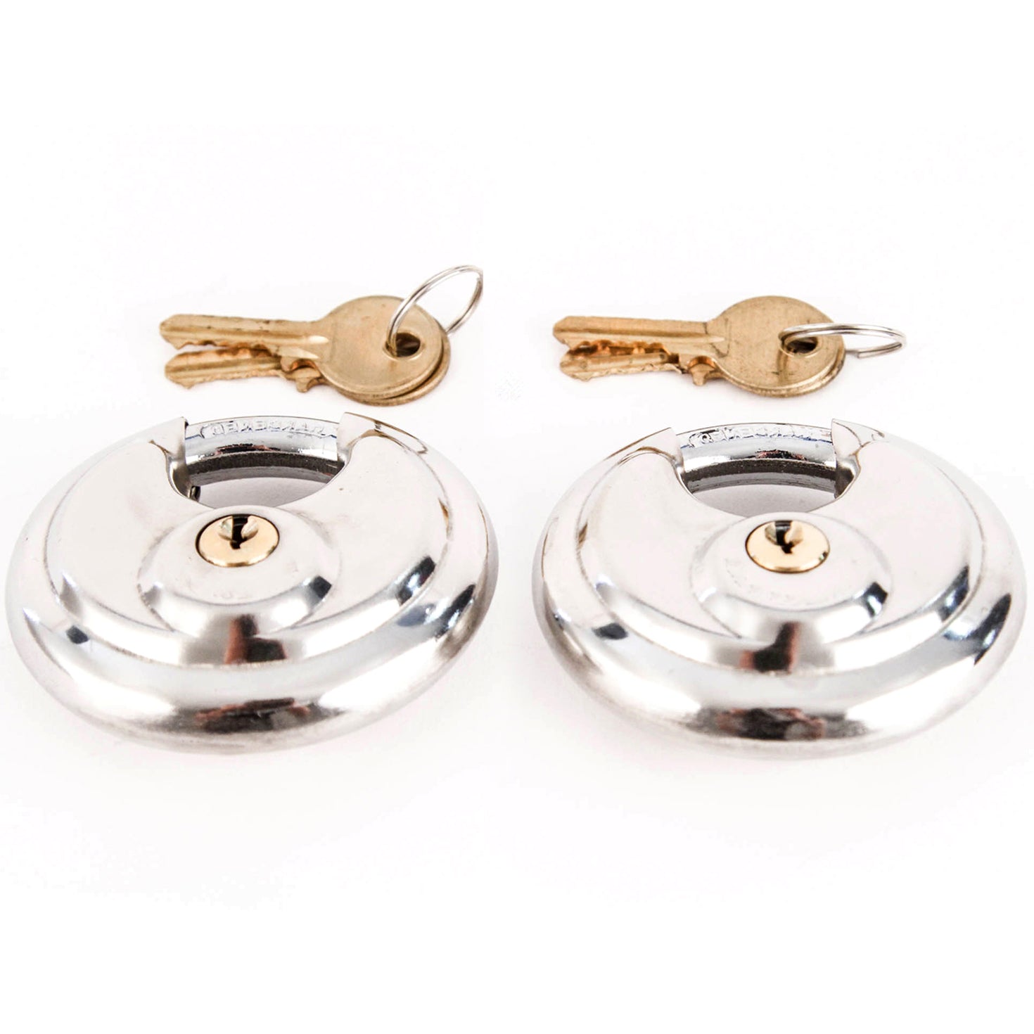 Red Hound Auto Stainless Steel Shrouded Disc Padlock with 2-3/4 Inches Wide Body (Pack of 2) Shackle Shielded Trailer Self Storage Pair Keyed Alike with 4 Keys Included 70 mm