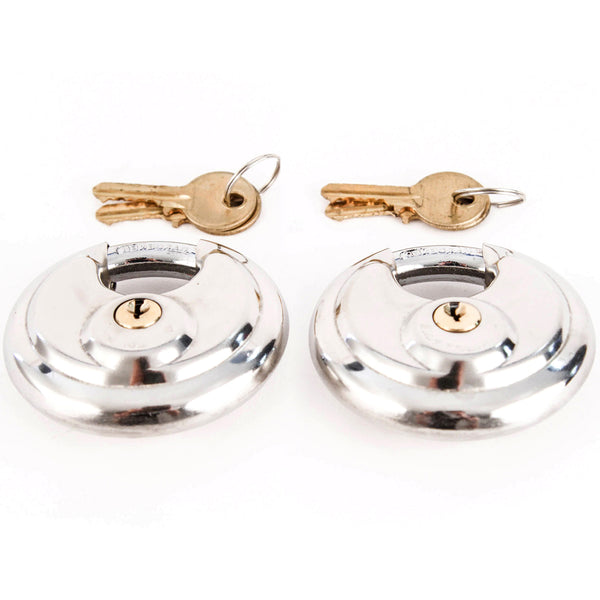 Red Hound Auto Stainless Steel Shrouded Disc Padlock with 2-3/4 Inches Wide Body (Pack of 2) Shackle Shielded Trailer Self Storage Pair Keyed Alike with 4 Keys Included 70 mm