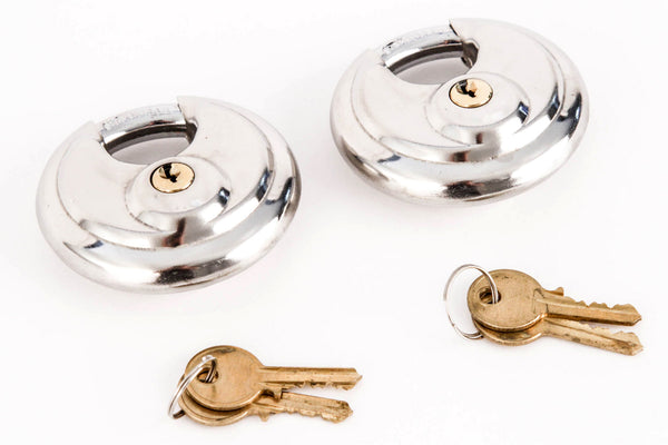 Red Hound Auto Stainless Steel Shrouded Disc Padlock with 2-3/4 Inches Wide Body (Pack of 2) Shackle Shielded Trailer Self Storage Pair Keyed Alike with 4 Keys Included 70 mm