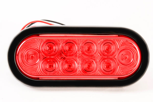 (2) Trailer Truck LED Sealed RED 6 Inches Oval Stop/Turn/Tail Light Marine Waterproof Bus RV Semi Tractor Shuttle