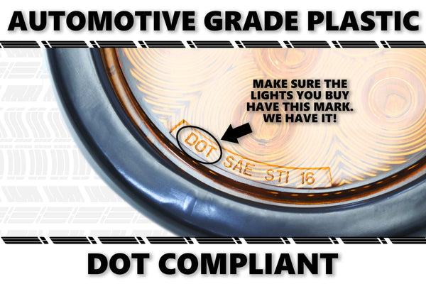 4 Inches Round 6 Pack Amber 10 LED Stop Turn Running Light Brake Flush Truck Trailer DOT Compliant Includes Deluxe Install Kit with Grommets, Connectors and Ties