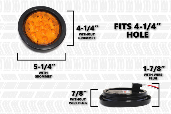 4 Inches Round 2 Pack Amber 10 LED Stop Turn Running Light Brake Flush Pair Truck Trailer DOT Compliant Includes Deluxe Install Kit with Grommets, Connectors and Ties