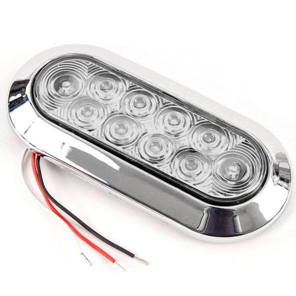 6 Inches Oval Red Clear LED Stop Turn Tail Light Surface Mount Trailer Truck