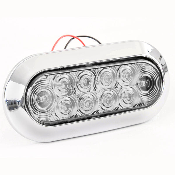 6 Inches Oval Red Clear LED Stop Turn Tail Light Surface Mount Trailer Truck
