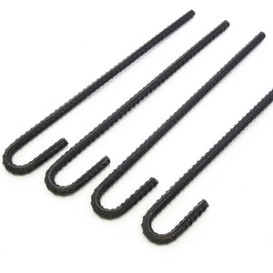 4 Steel Rebar Ground Stakes J Hook Heavy Duty 12 Inches Deer Fence Hard Firm Soil Set