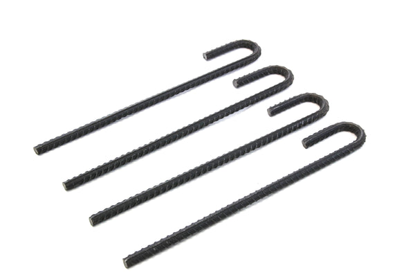 4 Steel Rebar Ground Stakes J Hook Heavy Duty 12 Inches Deer Fence Hard Firm Soil Set