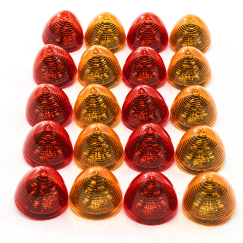 20 Red LED 2 Inches Marker Beehive Cone Lights Trailer 10 Red 10 Amber New