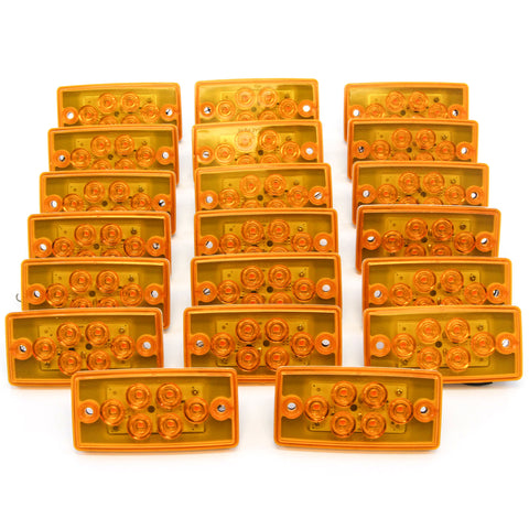 Red Hound Auto 20 Sealed Waterproof Amber Rectangular LED Lights (Each with 2 Wire Pigtail Connector Plug and Waterproof Gasket)