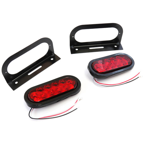 Red Hound Auto 2 Trailer Truck LED Sealed Red 6 Inches Oval Bright Stop/Turn/Tail Light Marine Waterproof Bus RV Semi Tractor Shuttle with Mounting Brackets