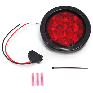 4 Inches Round Red 10 LED Stop Turn Tail Light Brake Flush Truck Trailer DOT Compliant 1 Light Includes Deluxe Kit with Grommet, Connectors and Tie