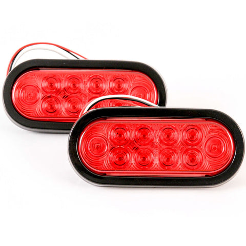 (2) Trailer Truck LED Sealed RED 6 Inches Oval Stop/Turn/Tail Light Marine Waterproof Bus RV Semi Tractor Shuttle