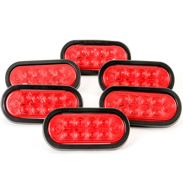 (6) Trailer Truck LED Sealed RED 6 Inches Oval Stop/Turn/Tail Light Marine Waterproof