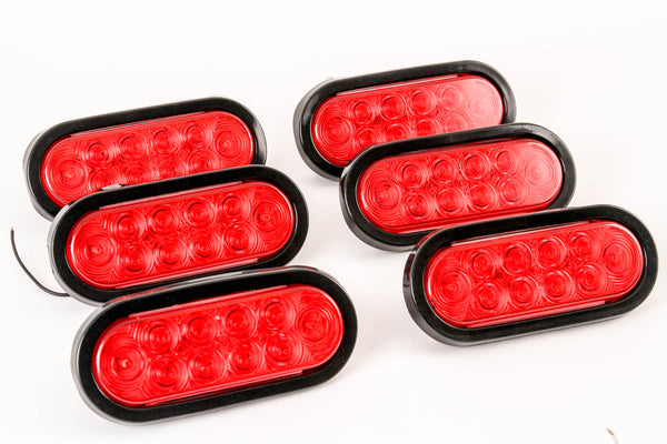 (6) Trailer Truck LED Sealed RED 6 Inches Oval Stop/Turn/Tail Light Marine Waterproof